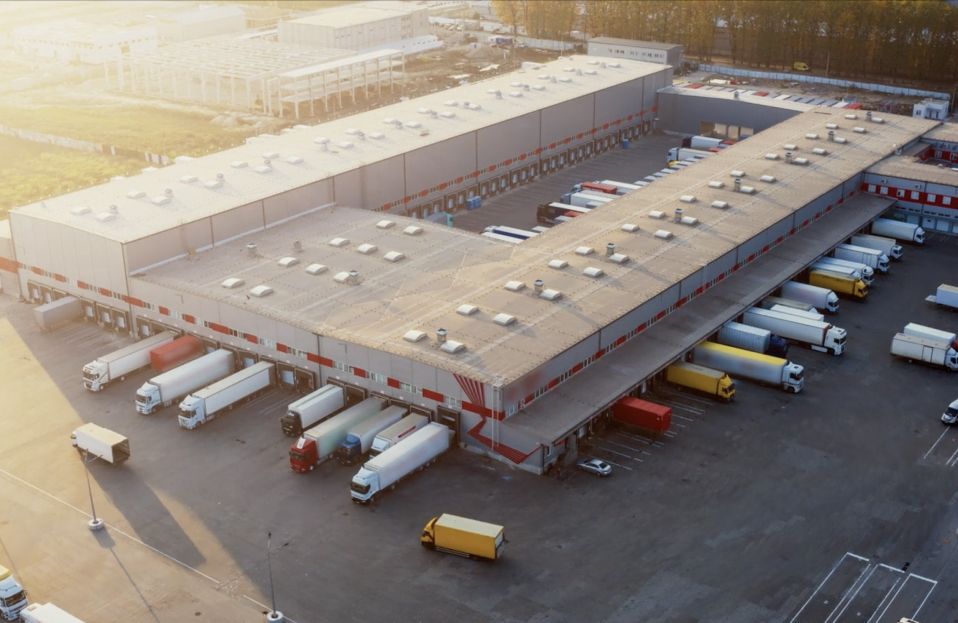 Birdseye view of shipping fulfillment facility